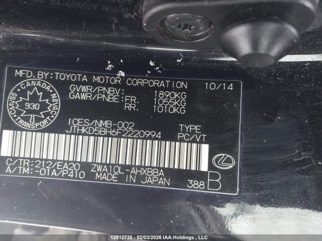 Lexus CT 200 2015 JTHKD5BH6F2220994 Image 9
