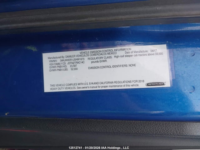 3AKJHHDR1JSHW1673 Freightliner Cascadia 126