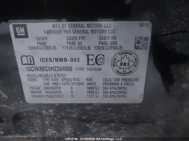 1GCVKREC0HZ384960 Chevrolet Silverado 1500 2lt