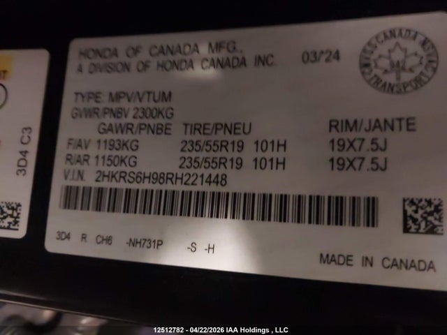 2HKRS6H98RH221448 Honda CR-V HYBRID