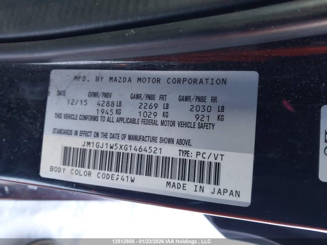 JM1GJ1W5XG1464521 Mazda Mazda6 Gt