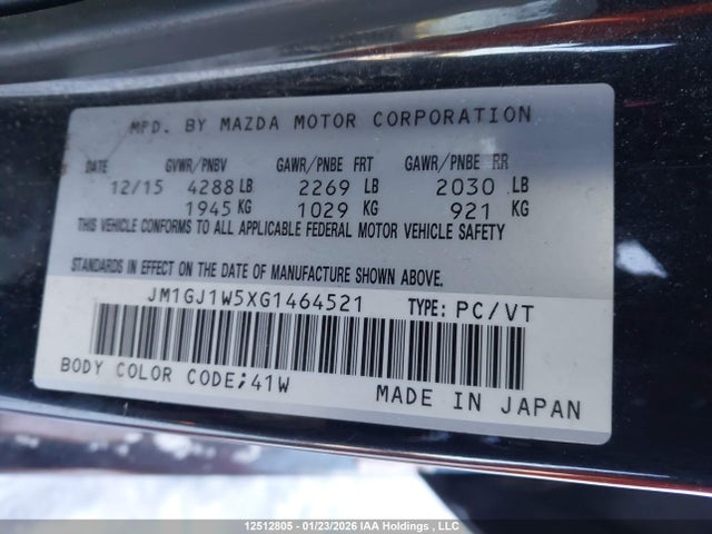 JM1GJ1W5XG1464521 Mazda Mazda6 Gt
