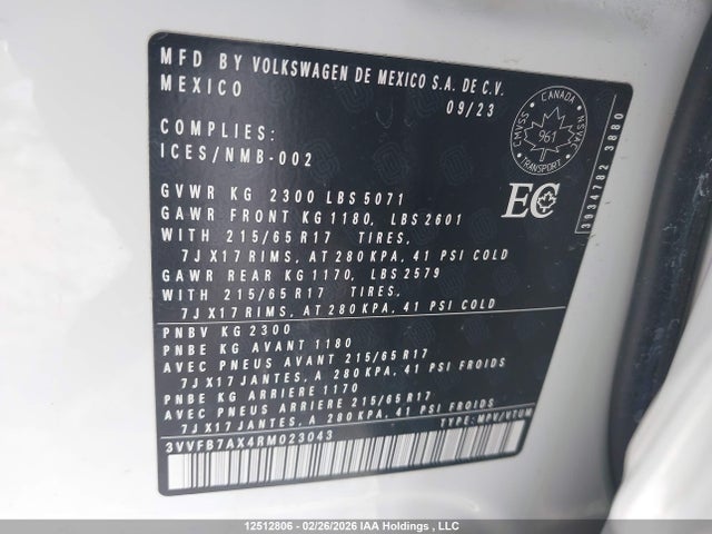 3VVFB7AX4RM023043 Volkswagen TIGUAN S