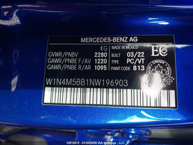 Продаж на аукціоні авто 2022 Mercedes-benz Amg Glb 35 4matic, vin: W1N4M5BB1NW196903, номер лоту: 12512812