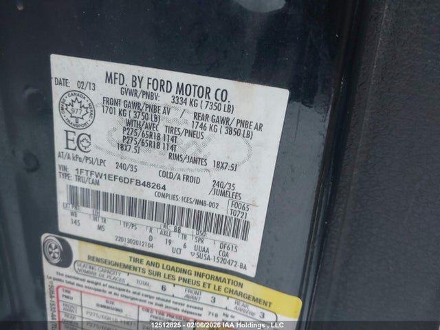 2013 Ford F-150 მანქანა იყიდება აუქციონზე, vin: 1FTFW1EF6DFB48264, აუქციონის ნომერი: 12512825
