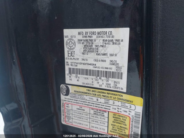 2013 Ford F-150 მანქანა იყიდება აუქციონზე, vin: 1FTFW1EF6DFB48264, აუქციონის ნომერი: 12512825