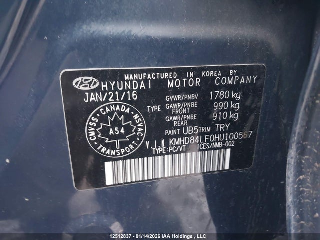 KMHD84LF0HU100567 Hyundai ELANTRA GL