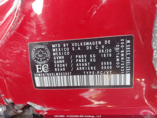 3VWEB7BUXLM063047 Volkswagen JETTA SEL