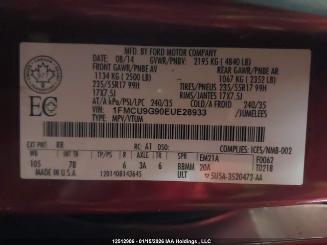 Ford Escape 2014 1FMCU9G90EUE28933 Image 19