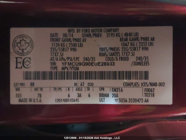 Ford Escape 2014 1FMCU9G90EUE28933 Image 9