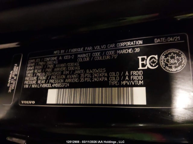LYVBR0DL4MB853724 Volvo Xc60 T8 Recharge Inscription