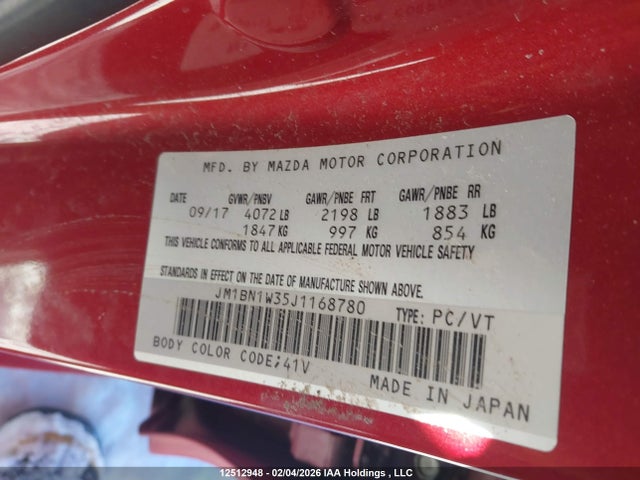 JM1BN1W35J1168780 Mazda Mazda3 Gt