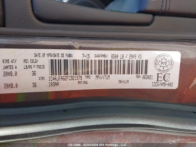 Jeep Grand Cherokee Laredo 2015 1C4RJFAG2FC921579 Image 9