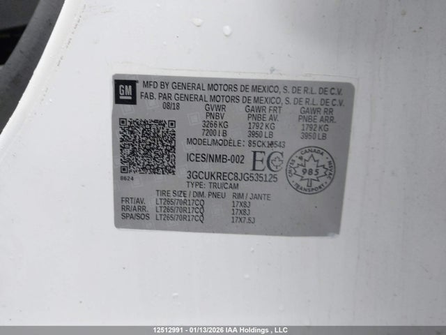 3GCUKREC8JG535125 Chevrolet Silverado 1500 1lt/2lt