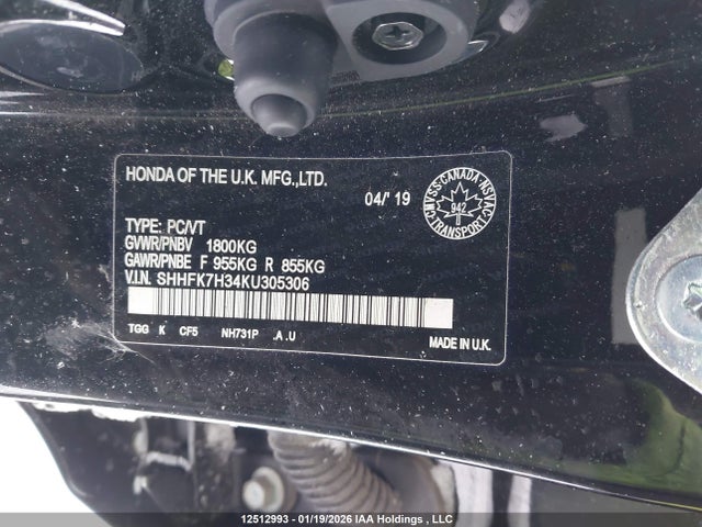 SHHFK7H34KU305306 Honda Civic