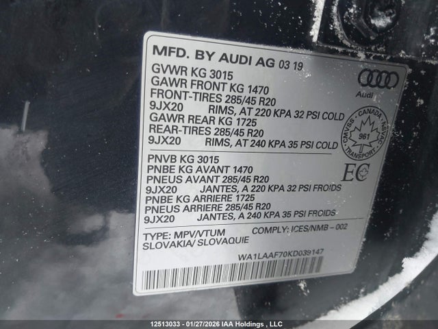 WA1LAAF70KD039147 Audi Q7