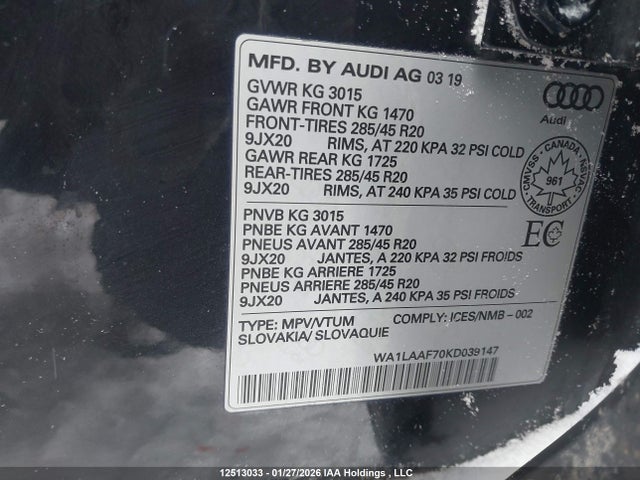WA1LAAF70KD039147 Audi Q7