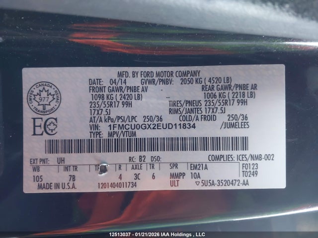 1FMCU0GX2EUD11834 Ford Escape