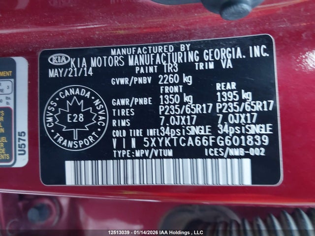 5XYKTCA66FG601839 KIA Sorento