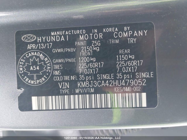 KM8J3CA42HU479052 Hyundai Tucson Premium