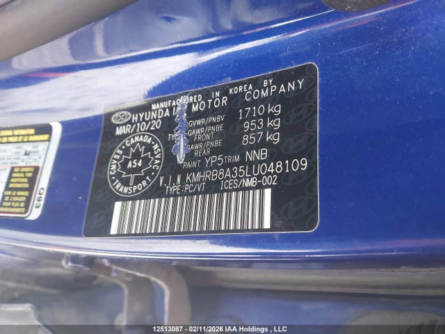2020 Hyundai Venue Essential Auto Ivt მანქანა იყიდება აუქციონზე, vin: KMHRB8A35LU048109, აუქციონის ნომერი: 12513087