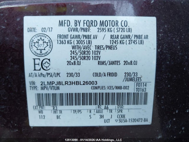 2LMPJ8LR3HBL26003 Lincoln Mkx Reserve