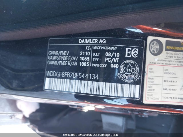 12513109 :رقم المزاد ، WDDGF8FB7BF544134 vin ، 2011 Mercedes-benz C 250 4matic مزاد بيع