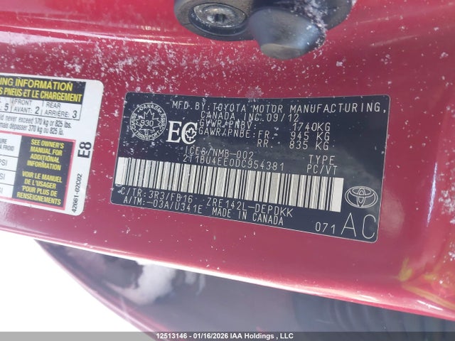 Aukcja sprzedaży 2013 Toyota Corolla Ce, vin: 2T1BU4EE0DC954381, numer aukcji: 12513146