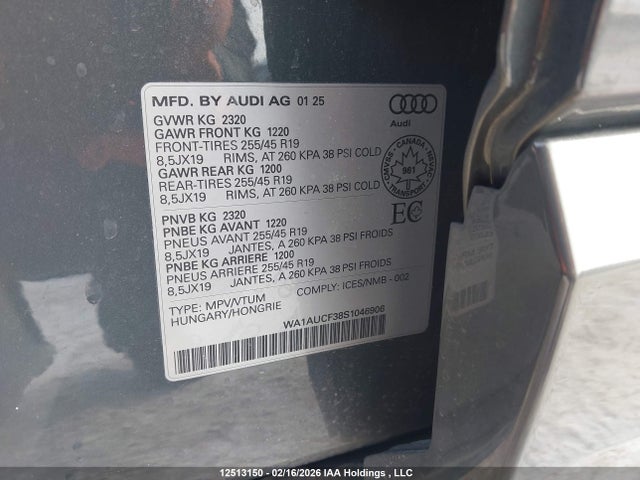 Продаж на аукціоні авто 2025 Audi Q3 Premium 40, vin: WA1AUCF38S1046906, номер лоту: 12513150