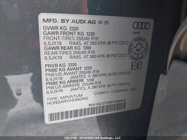 Продаж на аукціоні авто 2025 Audi Q3 Premium 40, vin: WA1AUCF38S1046906, номер лоту: 12513150