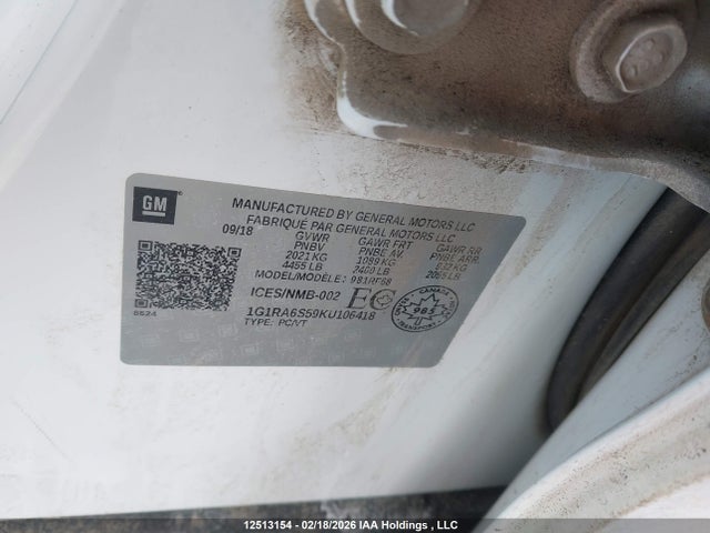 1G1RA6S59KU106418 Chevrolet VOLT LT