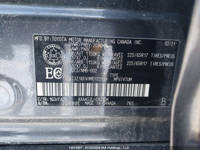 2T3Z1RFV1MC122994 Toyota RAV4 LE
