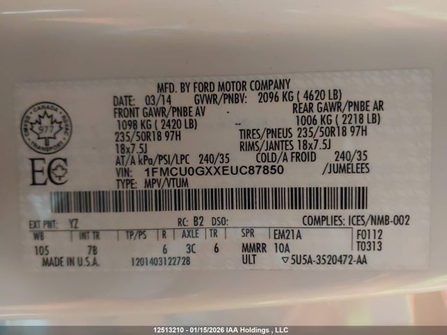 1FMCU0GXXEUC87850 Ford Escape
