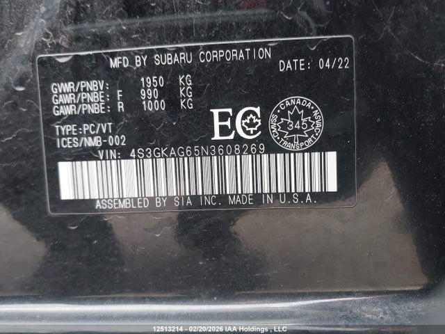 4S3GKAG65N3608269 Subaru Impreza