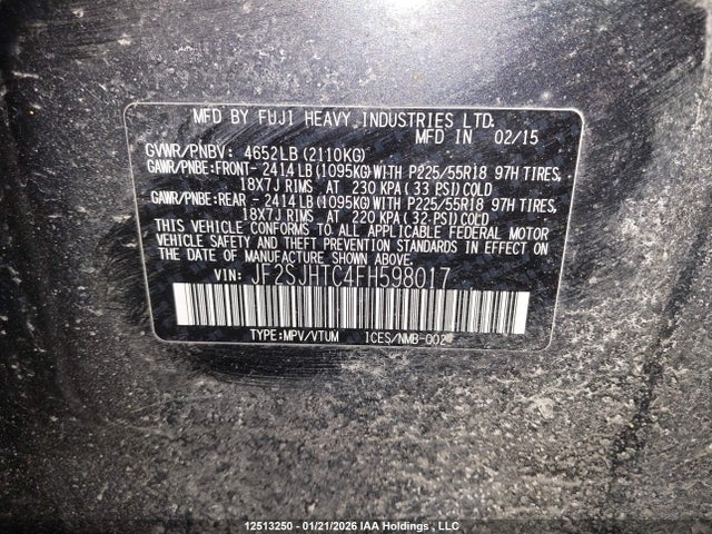 Auction sale of the 2015 Subaru Forester 2.0xt Limited Package, vin: JF2SJHTC4FH598017, lot number: 12513250
