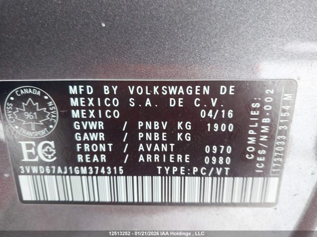 3VWD67AJ1GM374315 Volkswagen JETTA SE