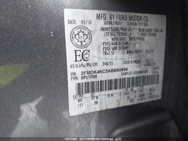 Aukcja sprzedaży 2010 Ford Edge Limited, vin: 2FMDK4KC5ABB60896, numer aukcji: 12513281