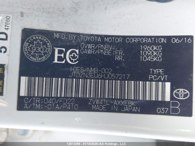Toyota 2zr-fxe, 5jm 2017 JTDZN3EU6HJ057217 Image 9