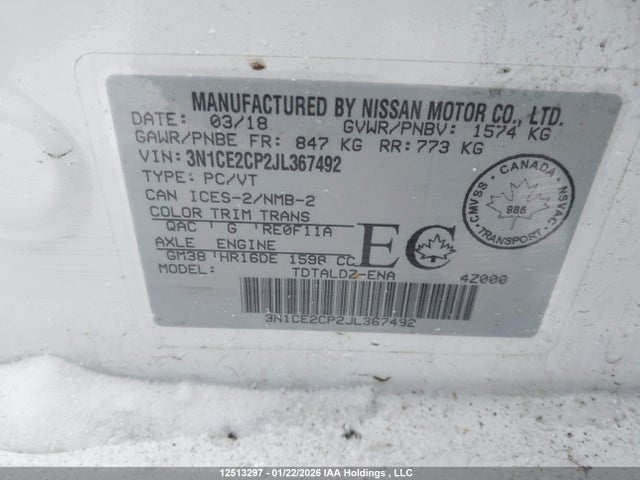 3N1CE2CP2JL367492 Nissan Versa Note S/sr/sv
