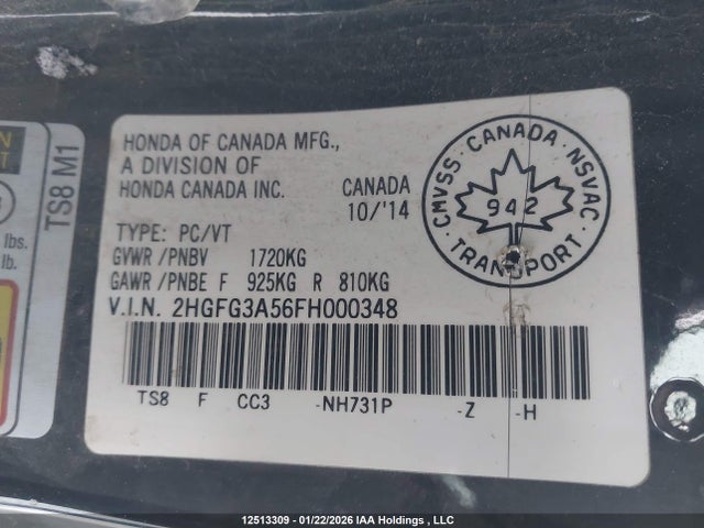 2HGFG3A56FH000348 Honda CIVIC EX
