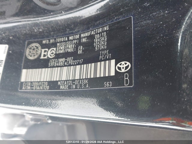12513310 :رقم المزاد ، 5YFB4RBE4LP022717 vin ، 2020 Toyota Corolla Se مزاد بيع