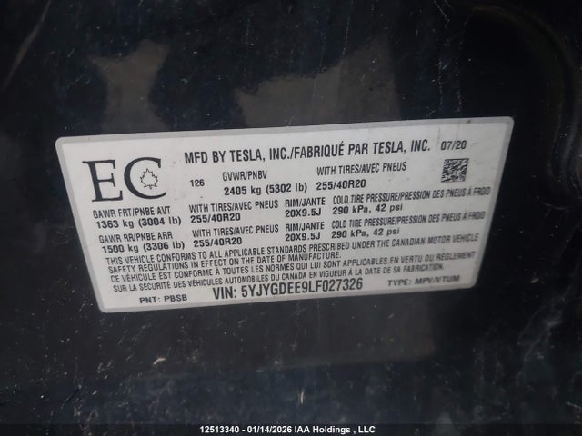5YJYGDEE9LF027326 Tesla Model Y