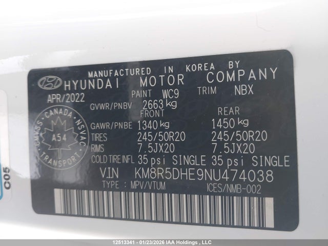 KM8R5DHE9NU474038 Hyundai Palisade Limited