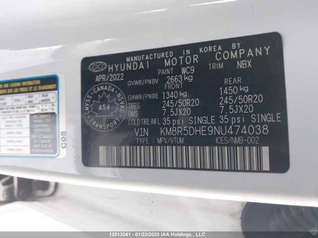 KM8R5DHE9NU474038 Hyundai Palisade Limited