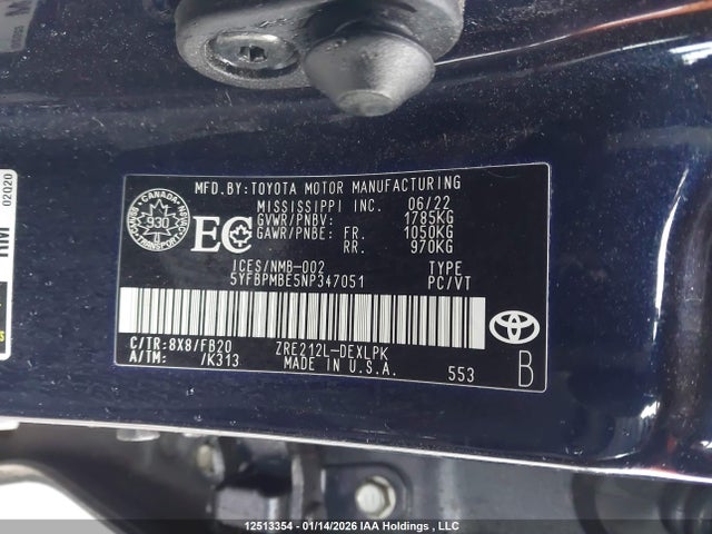 5YFBPMBE5NP347051 Toyota Corolla Le/xle