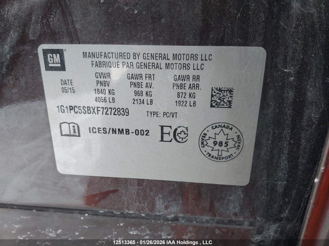 1G1PC5SBXF7272839 Chevrolet CRUZE LT