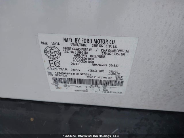 1FM5K8F84HGB25528 Ford Explorer Limited