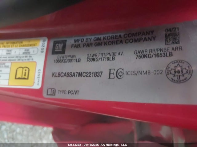 KL8CA6SA7MC221837 Chevrolet SPARK LS