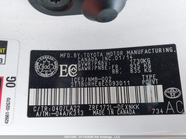 Aukcja sprzedaży 2014 Toyota Corolla Le, vin: 2T1BURHE8EC093011, numer aukcji: 12513393