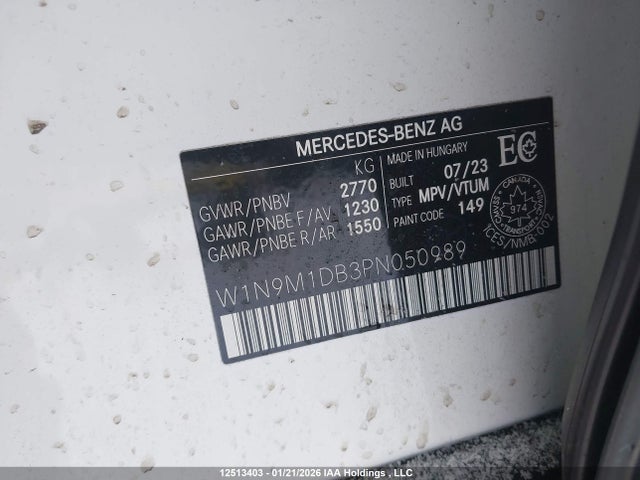 2023 Mercedes-benz Eqb 350 4matic მანქანა იყიდება აუქციონზე, vin: W1N9M1DB3PN050989, აუქციონის ნომერი: 12513403